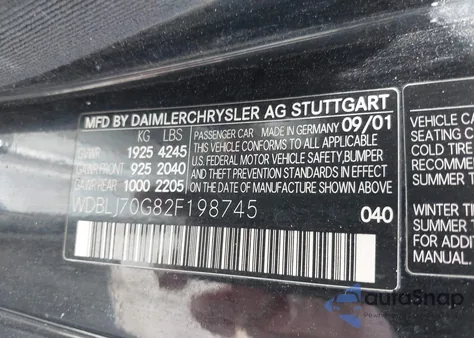 2002 Mercedes-Benz Clk 430 from USA, damaged, VIN WDBLJ70G82F198745